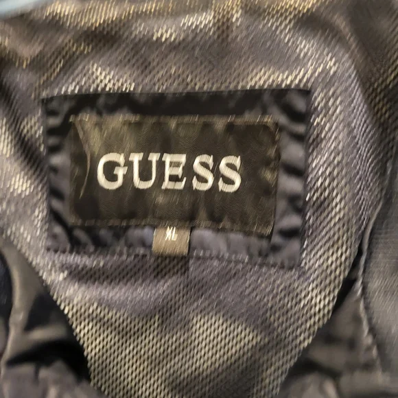 Guess Men's Water Resistant Quilted Bomber Full Zip Jacket Navy Blue Size XL - Picture 6 of 10